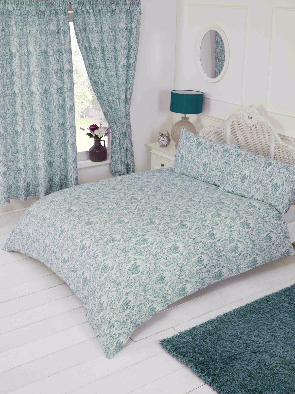 Single Bed Duvet Cover Set Annette Green Damask