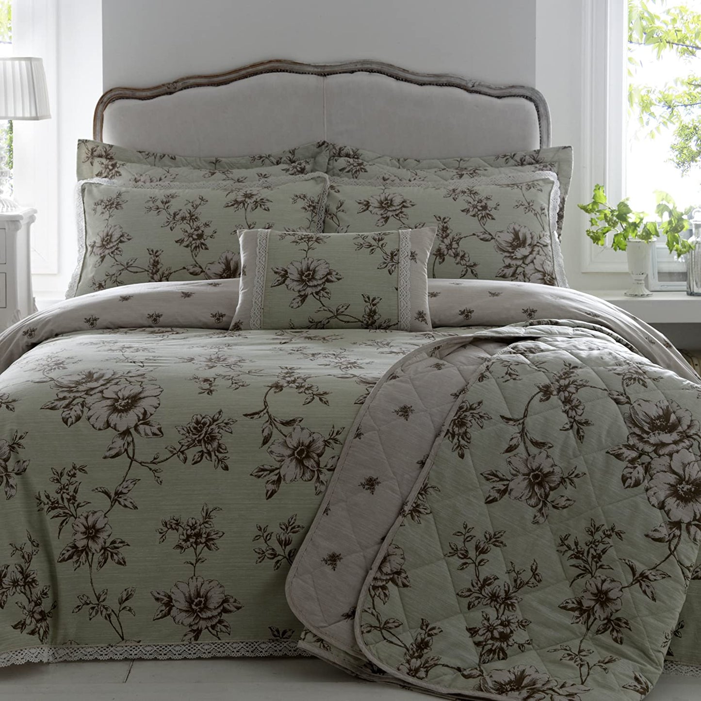 King Size Duvet Cover Set Antoinette Mint Willow Lace