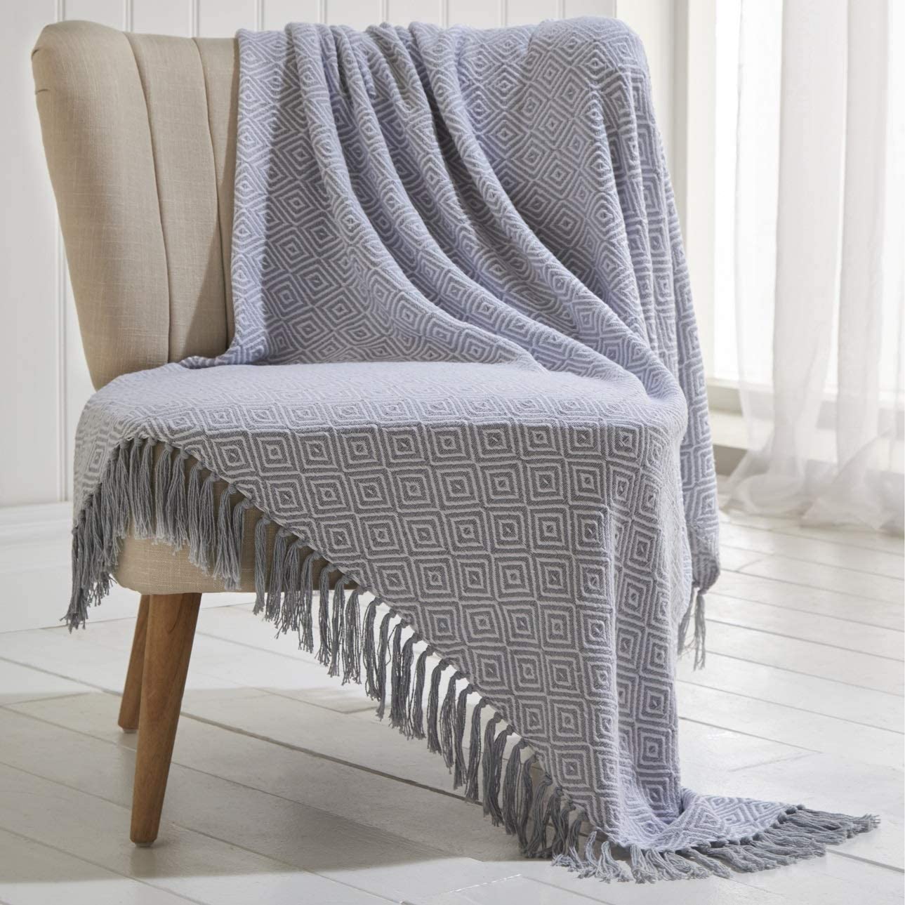 Ascot Throw Light Grey Woven Tassel Ends 130cm x 170cm