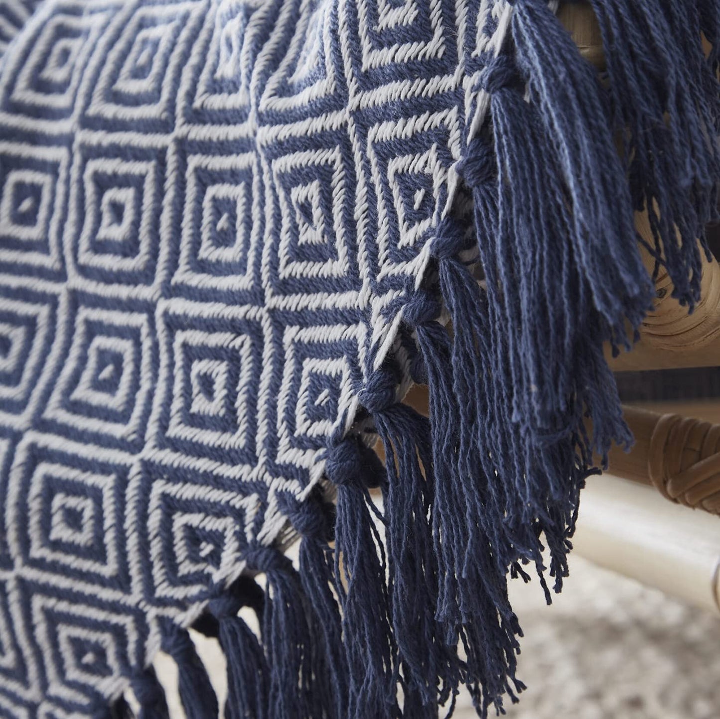 Ascot Throw Navy Woven Tassel Ends 130cm x 170cm