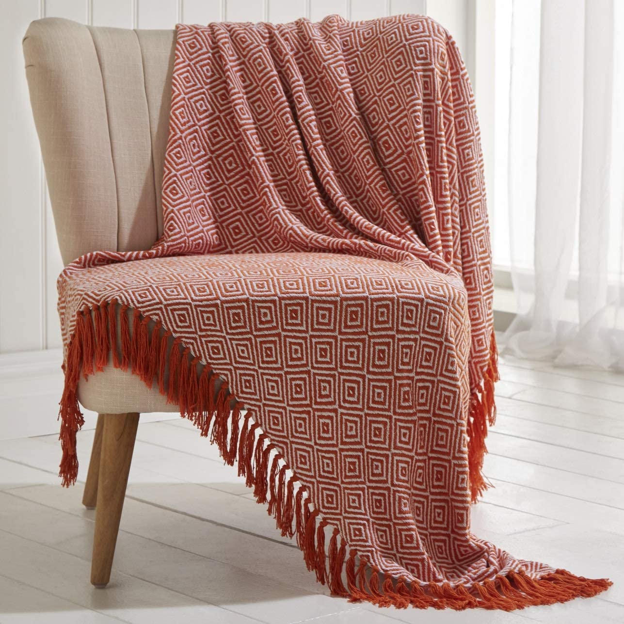 Ascot Throw Terracotta Orange Woven Tassel Ends 130cm x 170cm