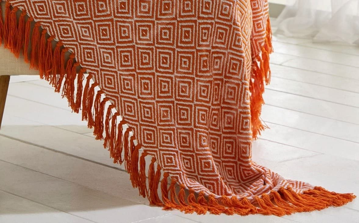 Ascot Throw Terracotta Orange Woven Tassel Ends 130cm x 170cm