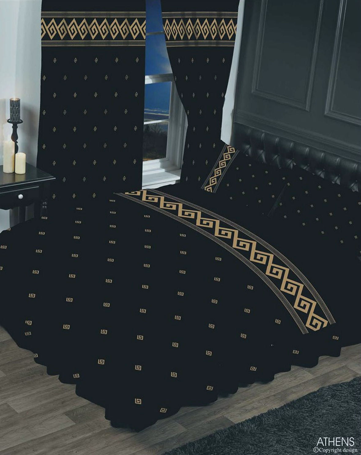 Super King Size Duvet Cover Set Athens Greek Key Black Gold