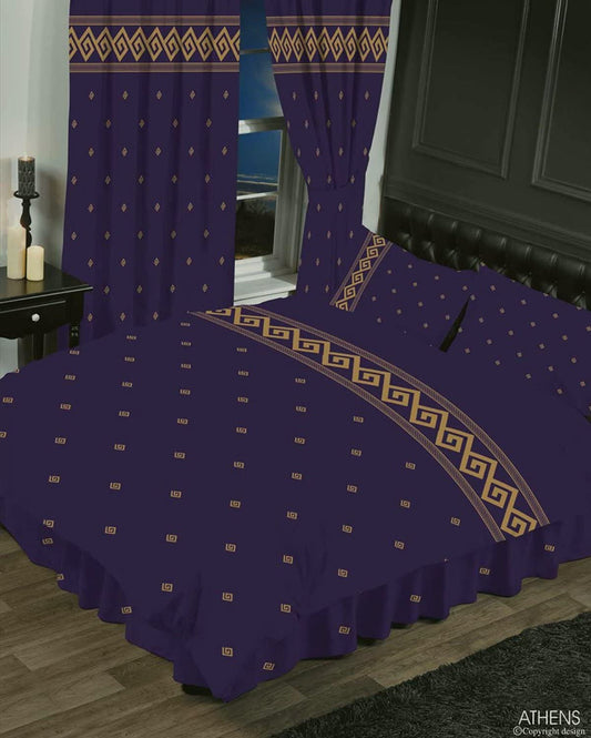 Double Bed Duvet Cover Set Athens Greek Key Purple Gold