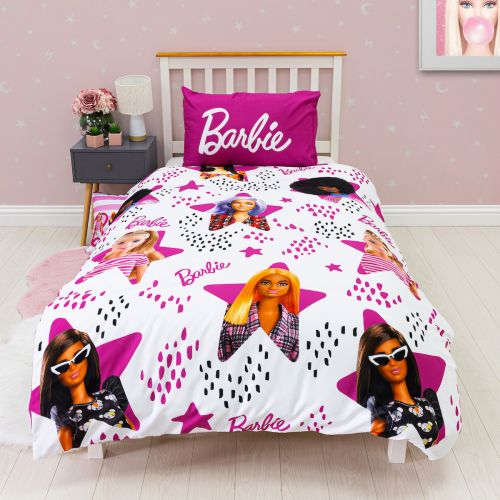 Single Bed Barbie Stars Reversible Duvet Cover Set Character Bedding