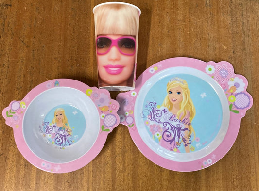 Girls Barbie Plate Bowl And Tumbler Set Great For Kids