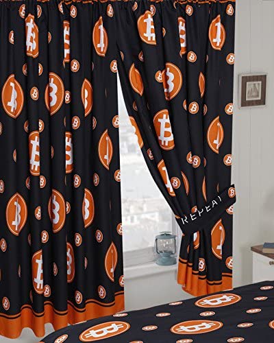 Bitcoin 66" x 72" Pencil Pleat Unlined Curtains Orange Black