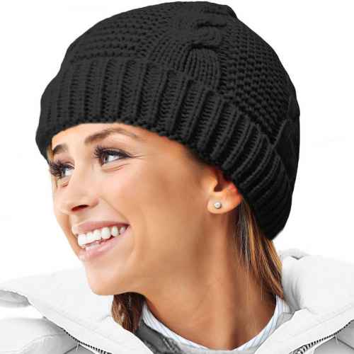 Ladies Cable Knit Soft Teddy Fur Fleece Lining Ski Hat Winter Essentials