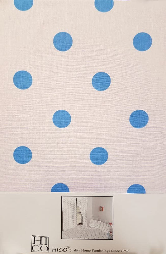 Polka Dot White Blue 66" x 72" Pencil Pleat Curtains Unlined With Tie Backs