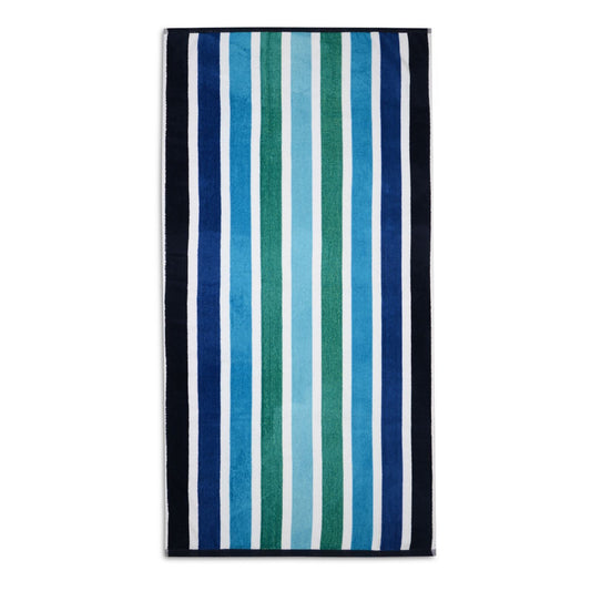 Large Beach Towel Velour Striped Blue Green White
