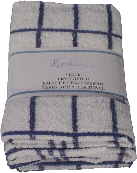 3 Pack 100% Cotton Blue White Check Tea Towels