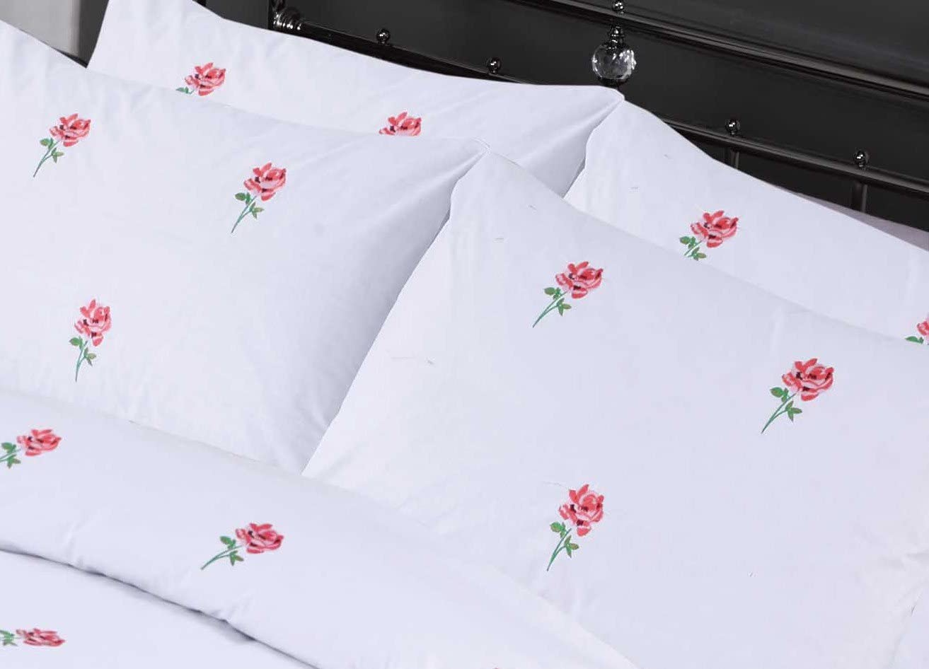 Super King Size Blush Pink White Duvet Cover Set Floral Embroidery Set