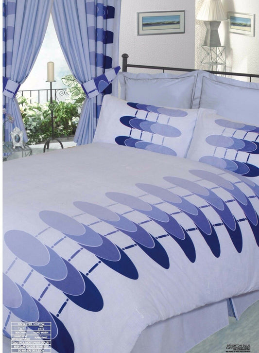 Double Bed Duvet Cover Set Brighton Blue Polycotton Bedding Set