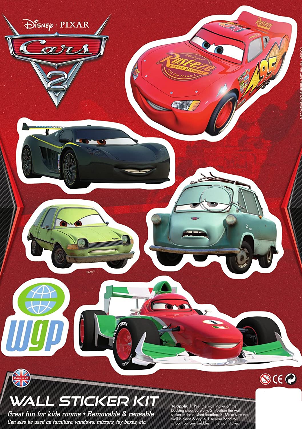 Disney Pixar Cars 3 Pack Wall Sticker Kit Character Lightning Mcqueen Mater Finn