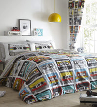 Load image into Gallery viewer, Retro Cassettes 66&quot; x 72&quot; Fully Lined Pencil Pleat Curtains Tapes
