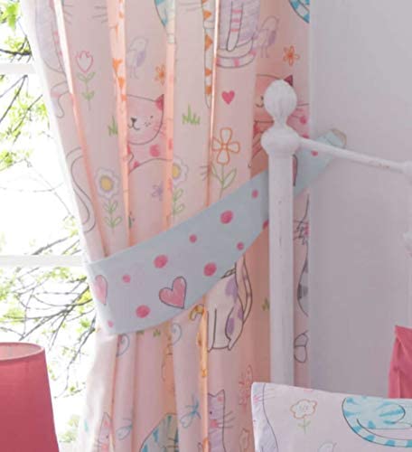Cats Floral 66" x 72" Fully Lined Pencil Pleat Curtains Baby Pink