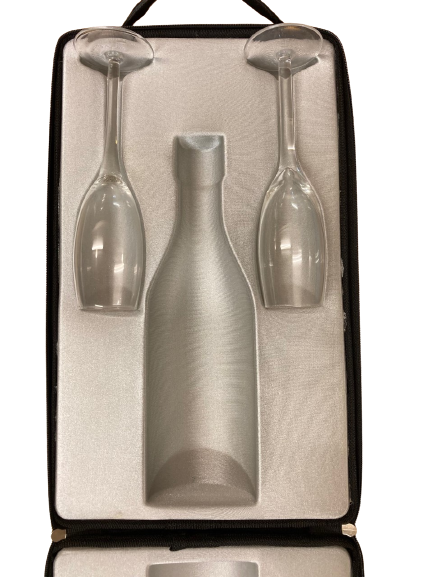 Champagne Carry Case Set Grey Glass Bottles Zipped Bag Picnics Romantic Get Away