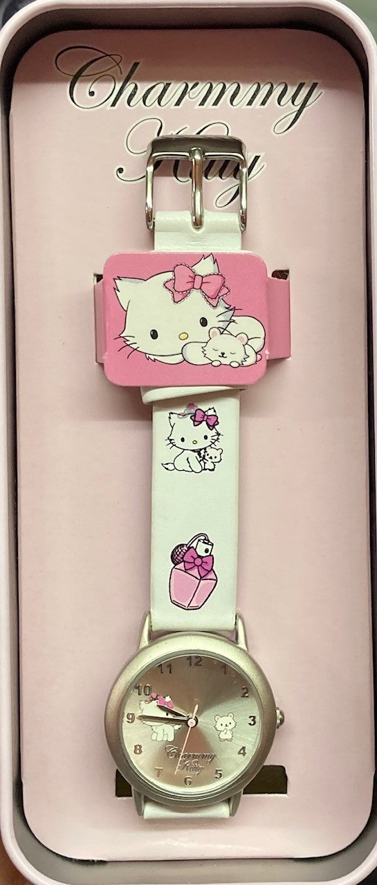 Charmmy Kitty Watch In Tin White Strap