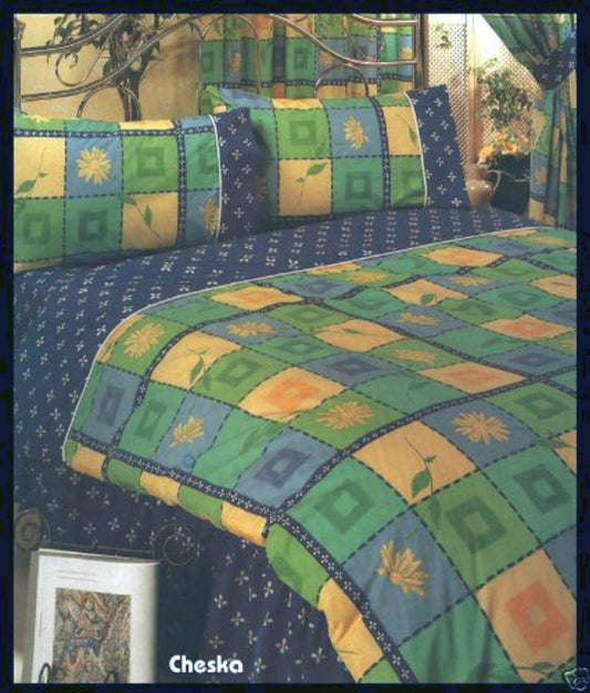 Double Bed Size Cheska Floral Patchwork Blue Yellow Green Lime Duvet Cover Set