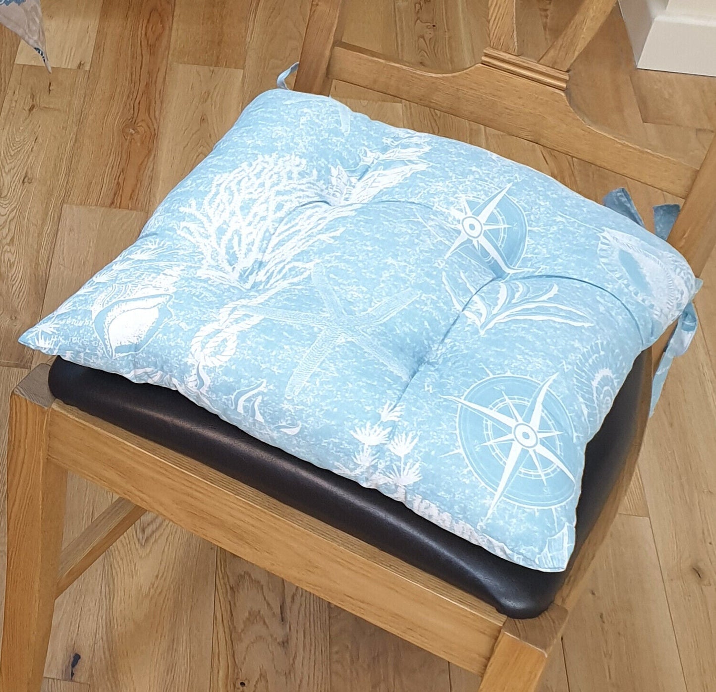 Coastal Nautical Light Blue Dining Chair Seat Pad Cushions 16" x 16" Pack Of 2