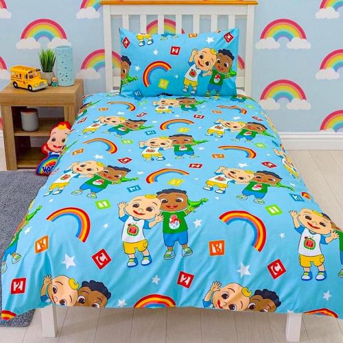 Single Bed Cocomelon Cute Rainbows Duvet Cover Set Reversible Character Bedding