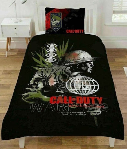 Single Bed Duvet Cover Set Call Of Duty Warning Reversible War Army Battle Character Bedding