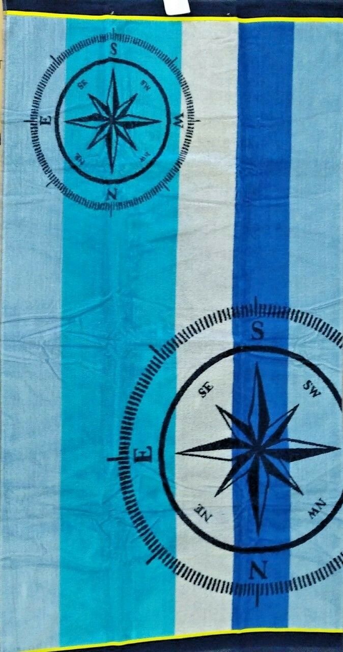 Compass Nautical Blue Striped Jumbo Beach Towel 100% Cotton