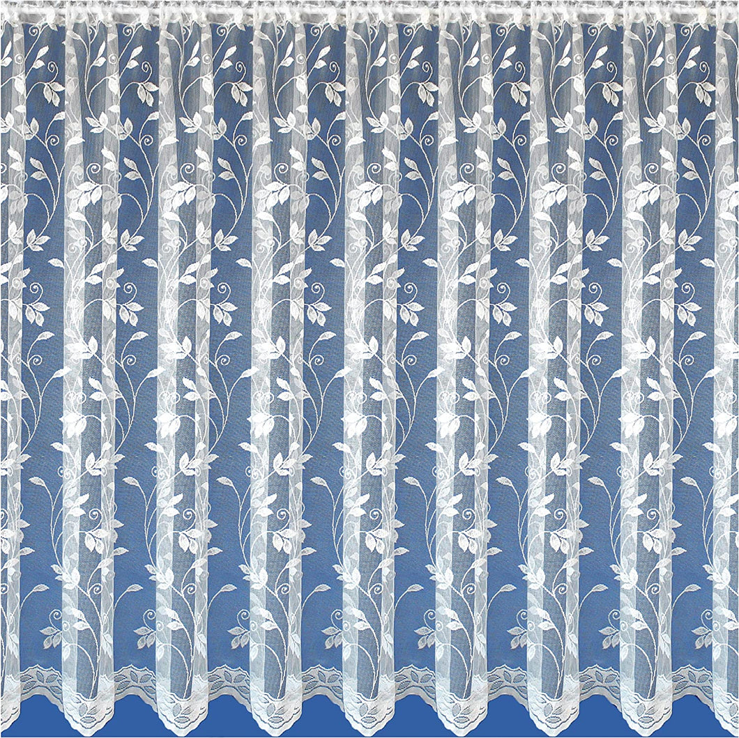 Corisca Panel White All Over Patterned Trailing Leaf Net Curtain 2 Meters x 137cm