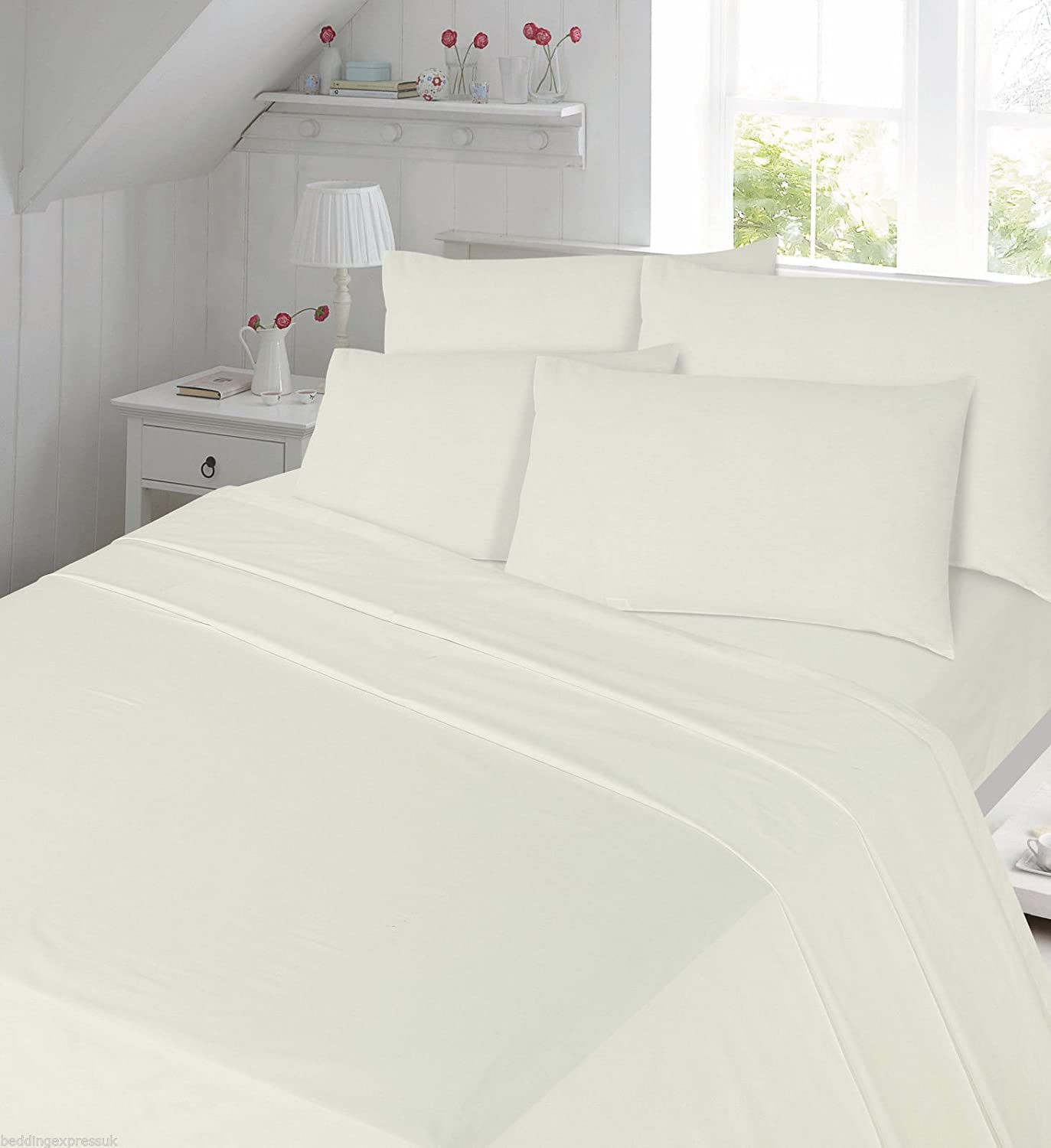 Double Bed Flannelette Duvet Cover Set Cream 100% Cotton Bedding Winter Essential