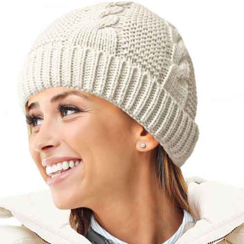 Ladies Cable Knit Soft Teddy Fur Fleece Lining Ski Hat Winter Essentials