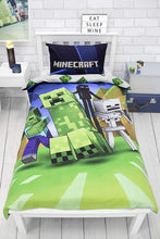Load image into Gallery viewer, Single Bed Duvet Cover Set Minecraft Creeps Panel Gamer Character Bedding
