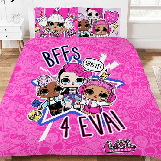 Double Bed Duvet Cover Set LOL Surprise Sing It Pink Cerise BFFs Forever