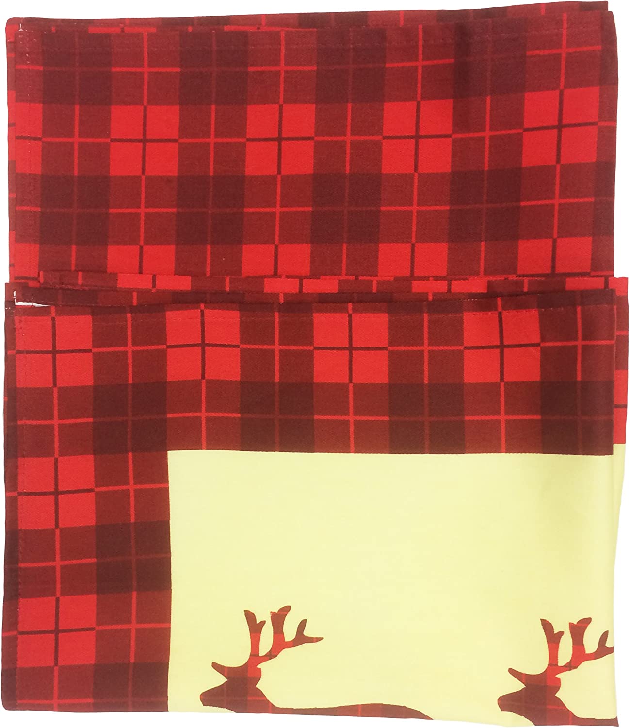 Deer Wild Tartan Check Red Cream Festive Tea Towels 2 Pack