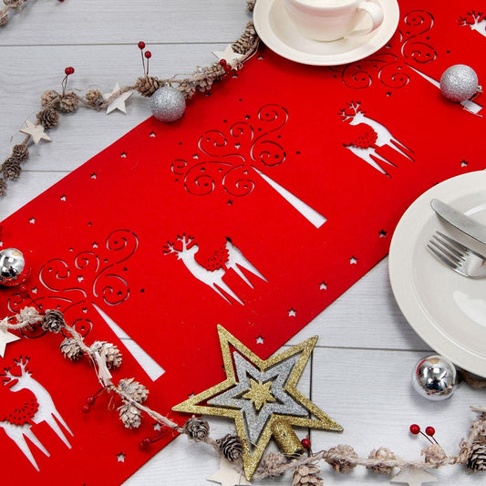 Reindeer Table Runner Red Felt Dining Linen Festive Dining Christmas