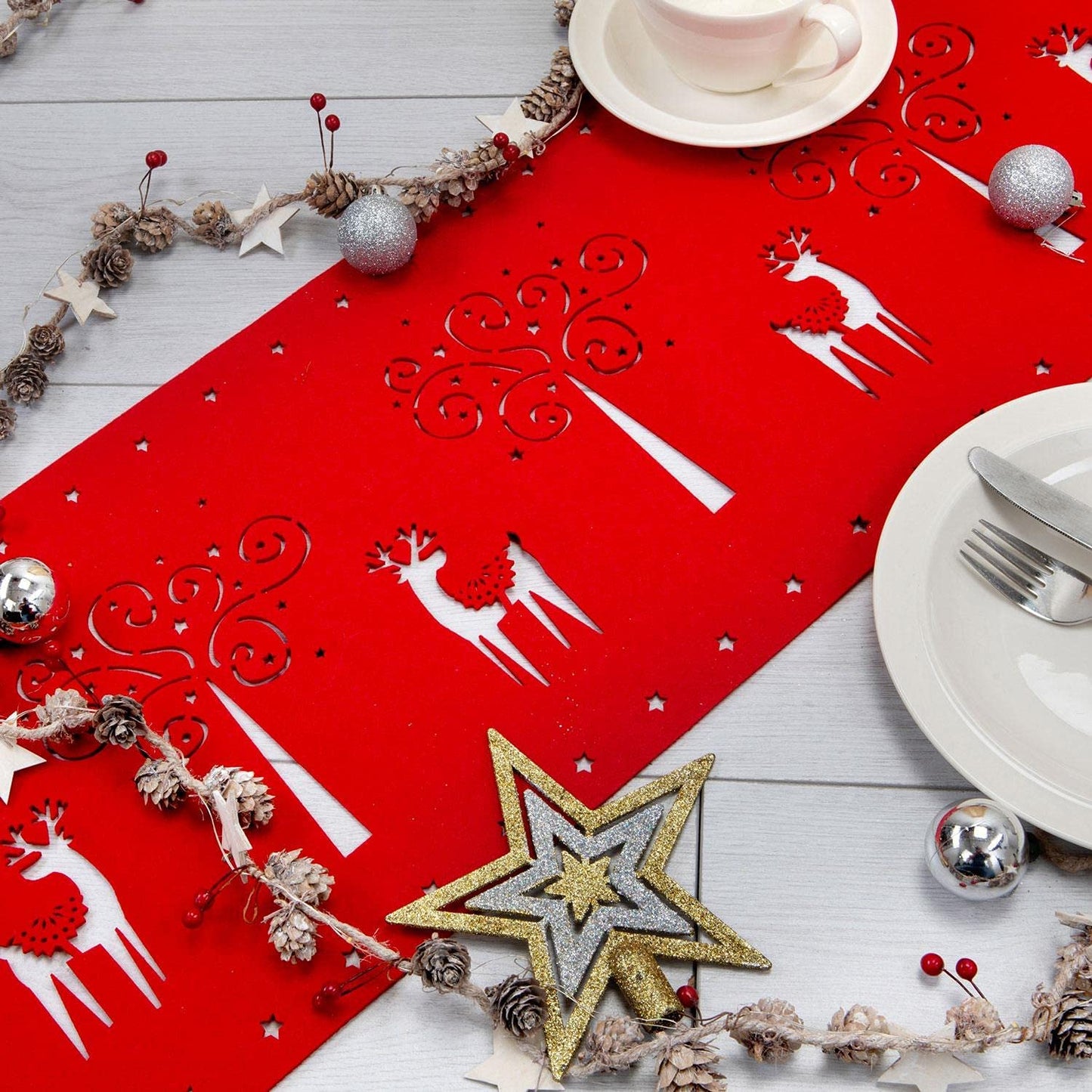Reindeer Table Runner Red Felt Dining Linen Festive Dining Christmas