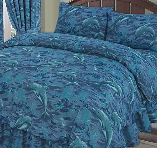 Double Bed Duvet Cover Set Dolphins Blue Sea Life Bedding