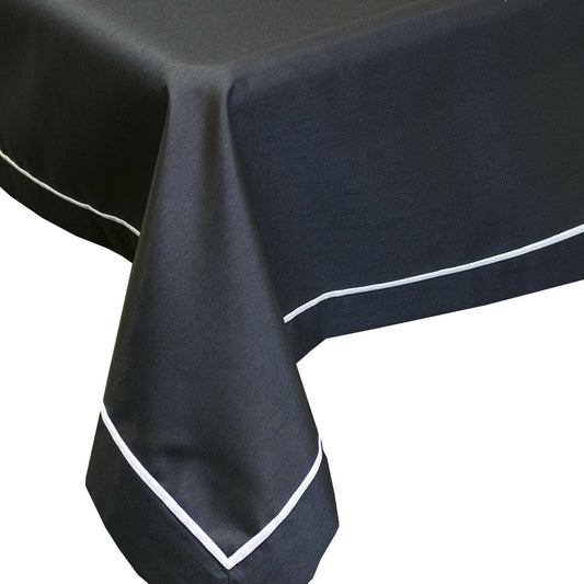 Elegant Black 70" x 90" Oblong Tablecloth 6 - 8 Place Setting Silver Border Festive Dining