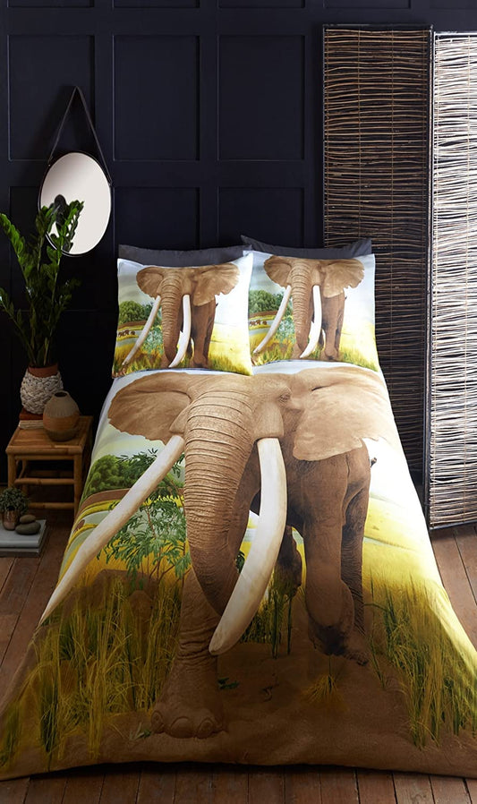 King Size Duvet Cover Set Wild Life World Elephants