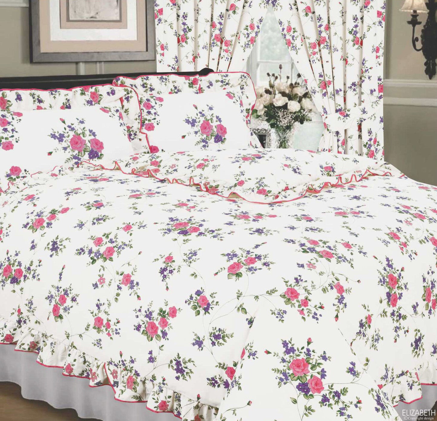Super King Size Duvet Cover Set Elizabeth White Pink Floral Bedding