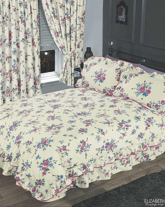 King Size Duvet Cover Set Elizabeth Cream Floral Bedding Set
