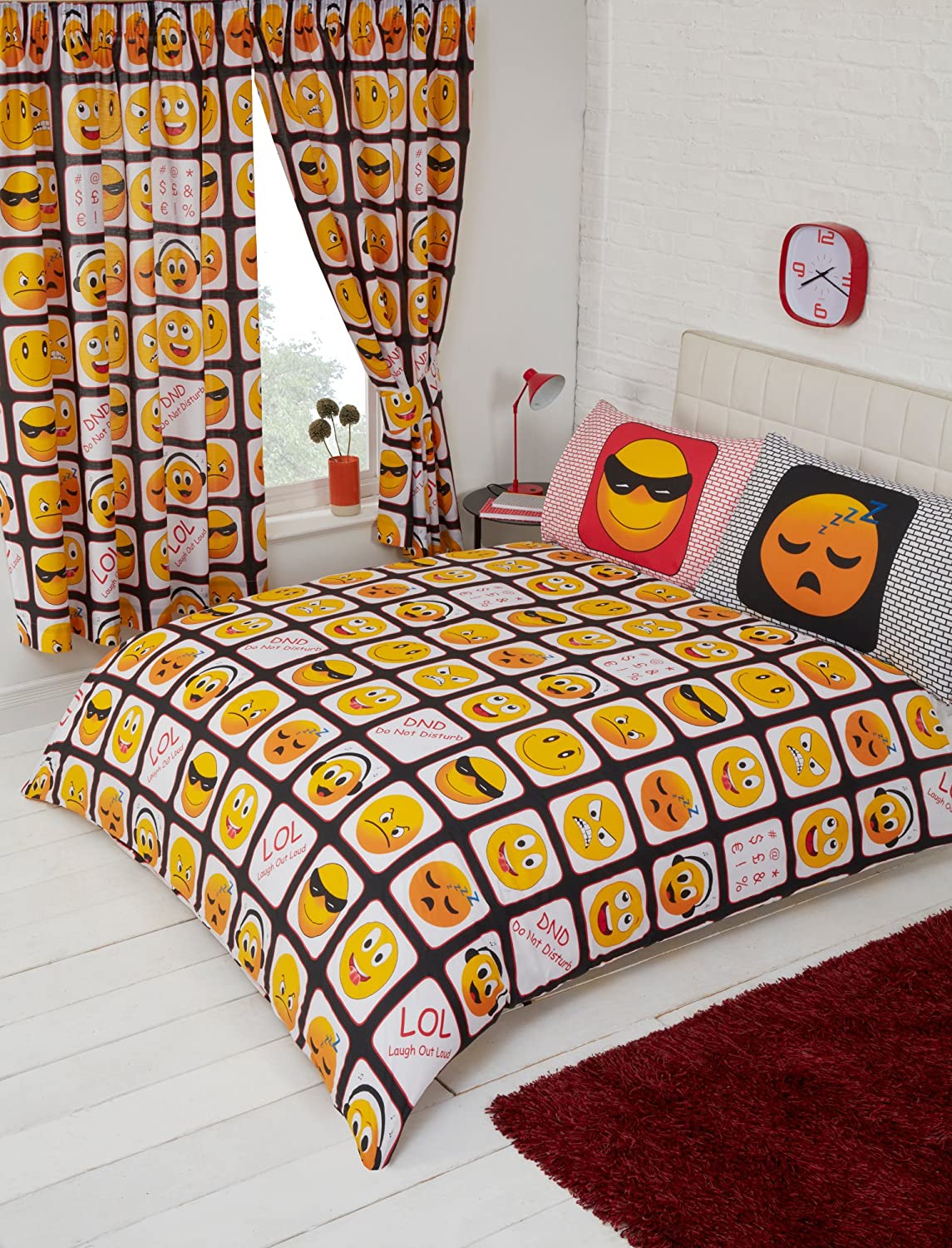 King Size Duvet Cover Set Emotions Emoji Black Smiley Faces