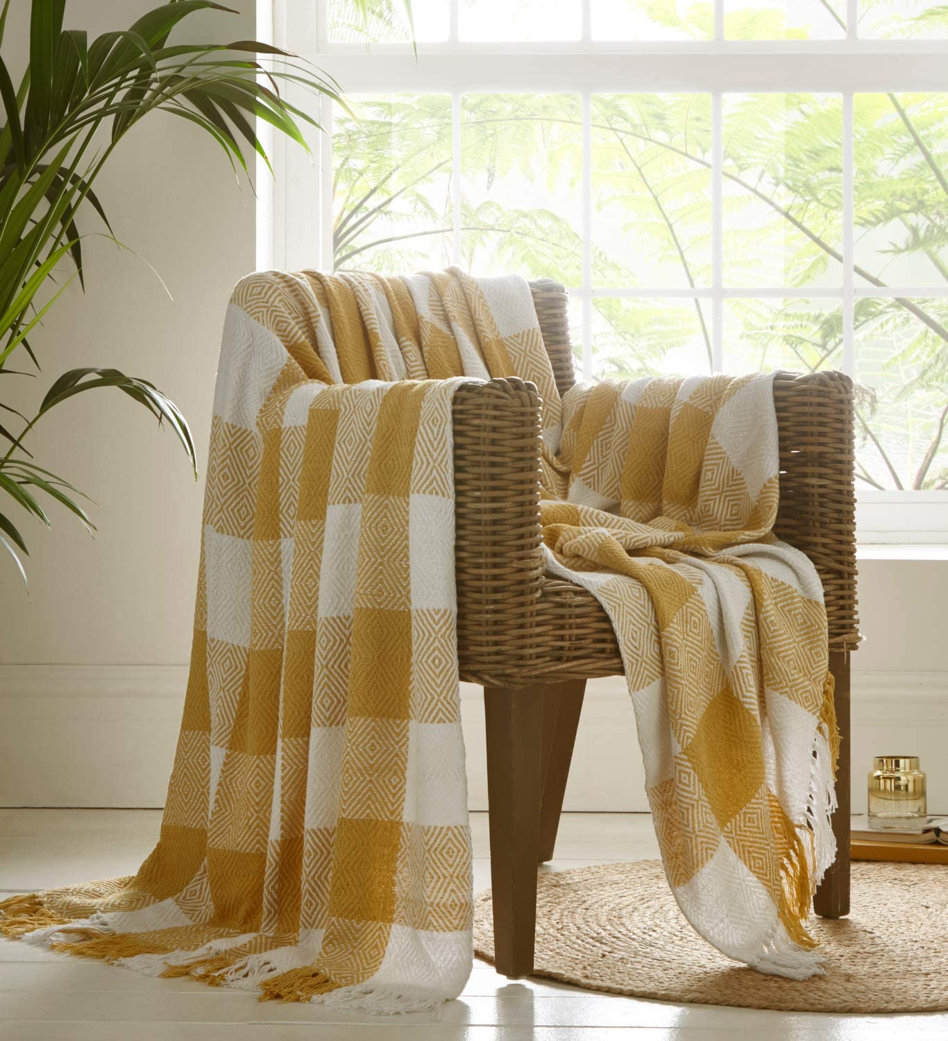 Epsom Throw Ochre Woven Tassel Ends 228cm x 250cm Cotton