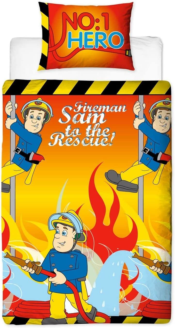 Single Bed Fireman Sam 'Flames' Duvet Cover Set Character Bedding