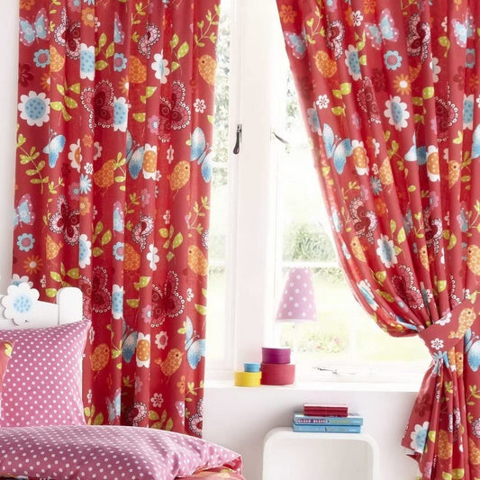 Flutterby Floral Butterflies Birds 66" x 72" Fully Lined Pencil Pleat Curtains