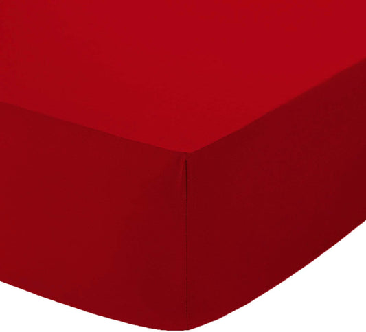 Cot Bed Fitted Sheet Red Polycotton 71cm x 141cm + 15cm Soft