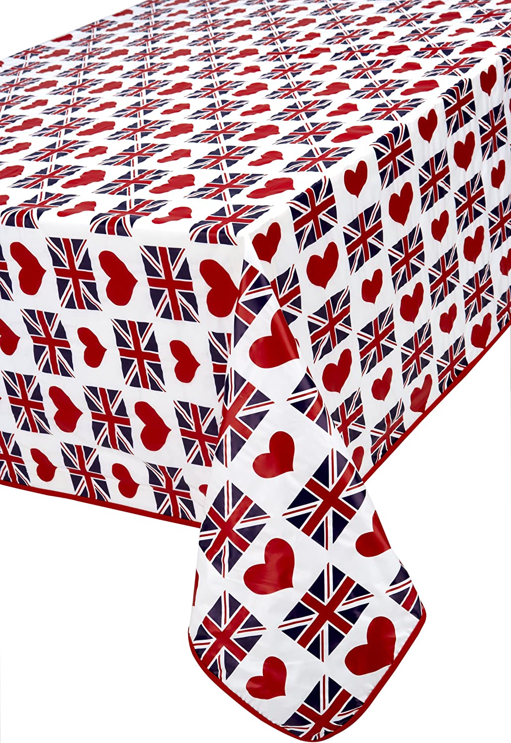 Union Jack 69" Round Table Cloth Hearts White Union Jack Flag