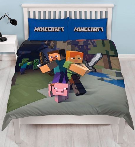 Double Bed Duvet Cover Set Minecraft Good Guys Panel Gamer Character Bedding