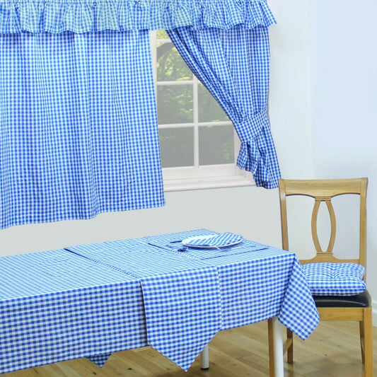 Gingham Check Bluebell 70" Round Table Cloth 6 - 8 Place Setting 100% Natural Cotton