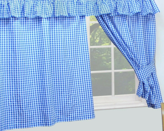 Gingham Check Bluebell Pelmet Ready Made 25cm x 335cm 100% Cotton