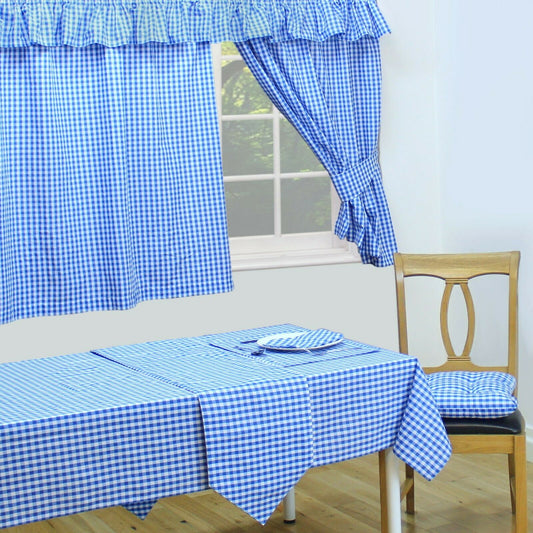 Gingham Check Bluebell 33cm x 183cm Table Runner V End Kitchen Table